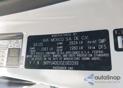 2025 Kia K4 Ex from USA, damaged, VIN 3KPFU4DE0SE083399